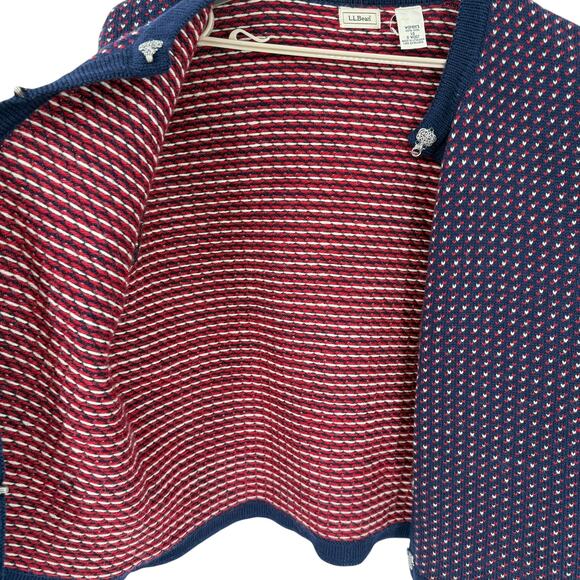 LL Bean Womens Birdseye Cardigan Sweater Jacket Metal Clasps Navy Size Large NEW - Picture 5 of 7
